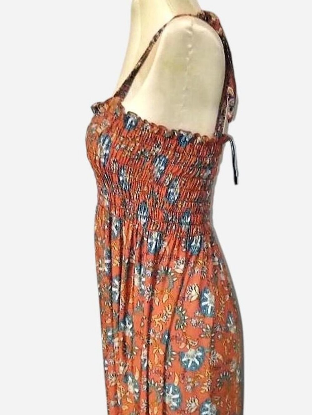 Source Unknown Rust Floral Smocked Midi Dress with Border Print - Picture 5 of 5